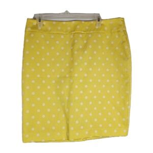Ann Taylor Size 14P Skirt Yellow White Polka Dot Print Lined Zip Knee Length EUC